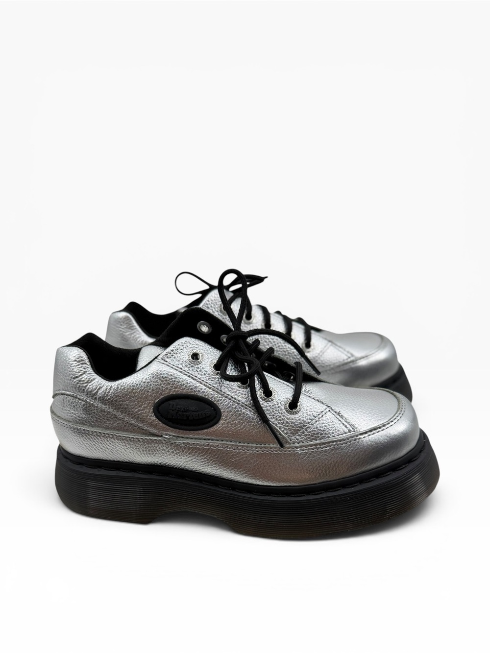 Dr. Martens Buzz five eye metallic silver leather platform shoes